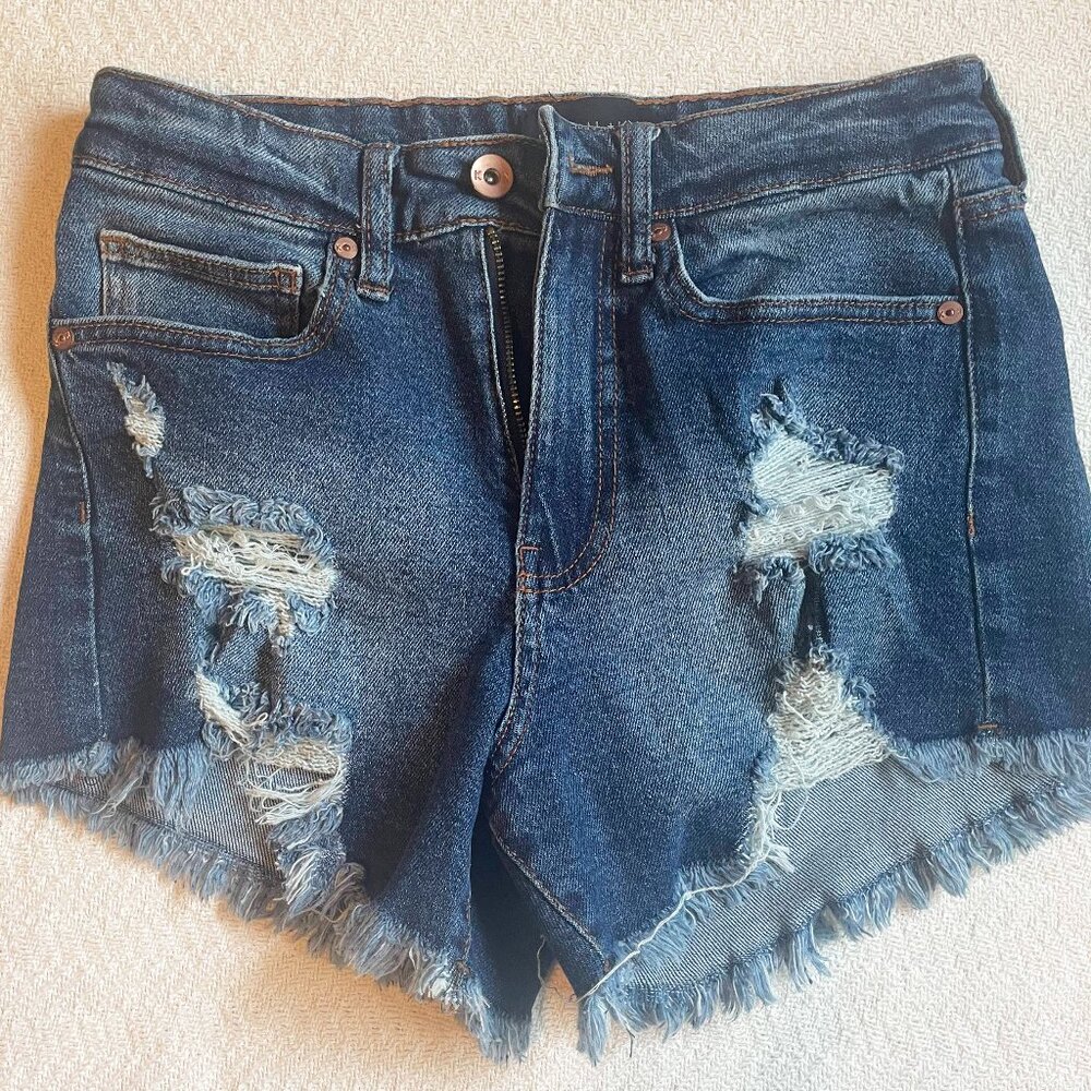 Distressed Dark Blue Jean Shorts - Sz 1/25